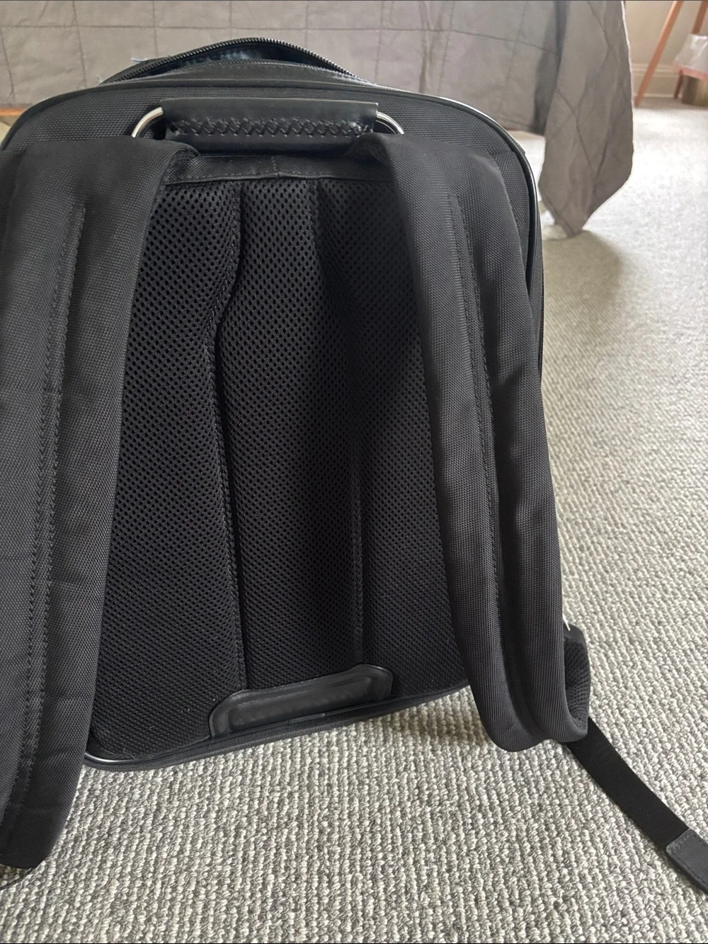Tumi Black Ballistic Nylon Expandable Backpack with Leather Trim